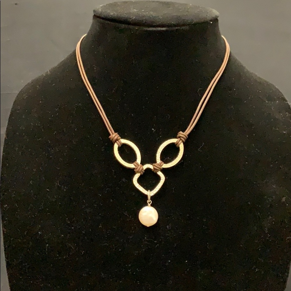 Silpada Sterling Silver Necklace, Pearl & Leather